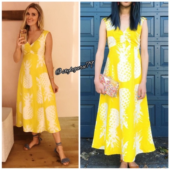 Anthropologie Maeve Pineapple Midi Print Dress Back Tie Size 14 - Picture 8 of 8